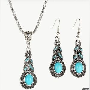Inlaid Turquoise Fashion Necklace & Earring Set NWT